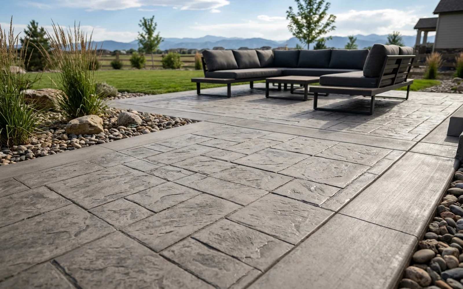 Stamped concrete walkway detail